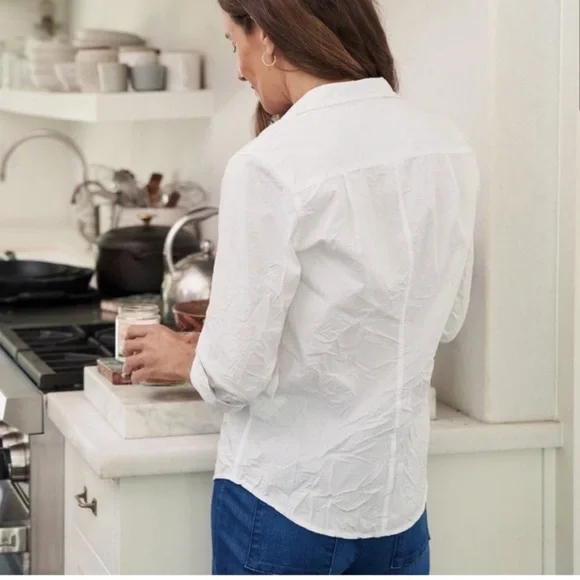 Frank & Eileen Frank & Eileen white Joedy crinkle button down shirt SzSmall EUC - Picture 4 of 9